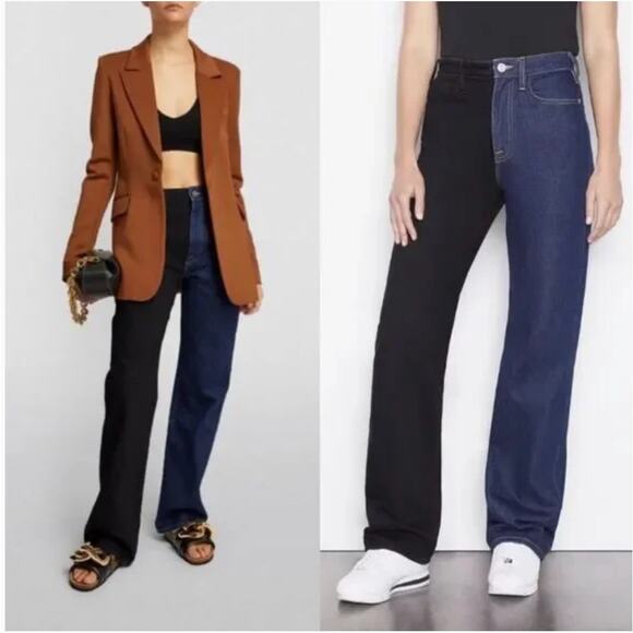 NWT $298 FRAME Le Jane Two-Tone Straight-Fit Jeans - Picture 1 of 8
